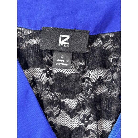 IZ Byer Women’s Large Blue Ruffle Sleeveless Blouse Tank Top Dressy Casual - Picture 3 of 11